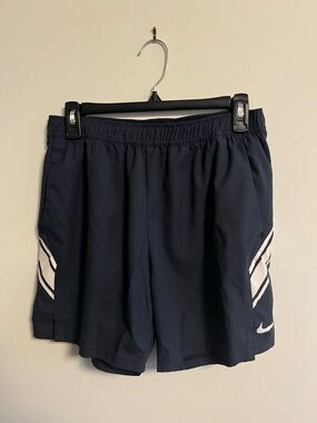 Nike Men’s Navy Dry Fit Athletic Shorts with White Stripe